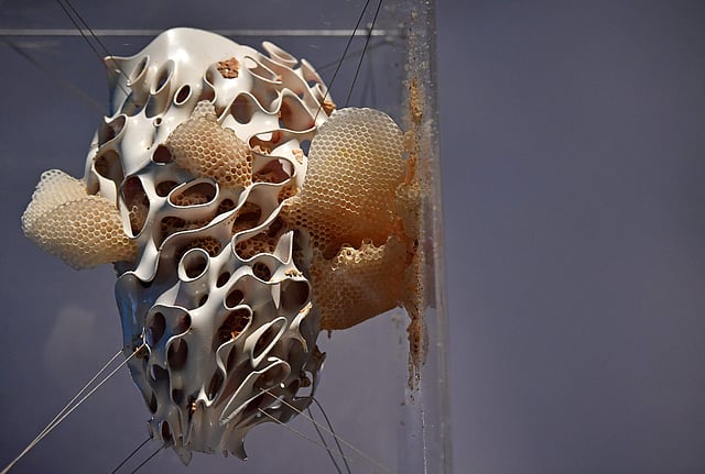 3An installation entitled Synthetic Apiary, by Neri Oman and The Mediated Matter Group, is pictured during a photocall to promote the forthcoming exhibition entitled `AI: More than Human`, at the Barbican Centre in London on 15 May 2019. Photo: AFP
