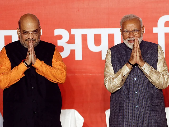 BJP President Amit Shah and Indian Prime Minister Narendra Modi gesture after the election results in New Delhi, India, on 23 May 2019. Photo: Reuters
