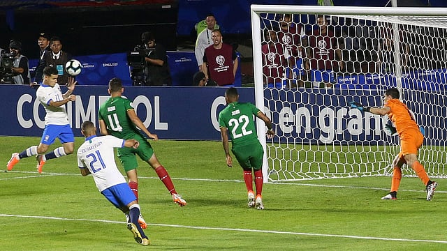 Brazil`s Philippe Coutinho scores their second goal in the opening match of Copa America against Bolivia at Morumbi Stadium, Sao Paulo, Brazil on 14 June 2019. Photo: Reuters