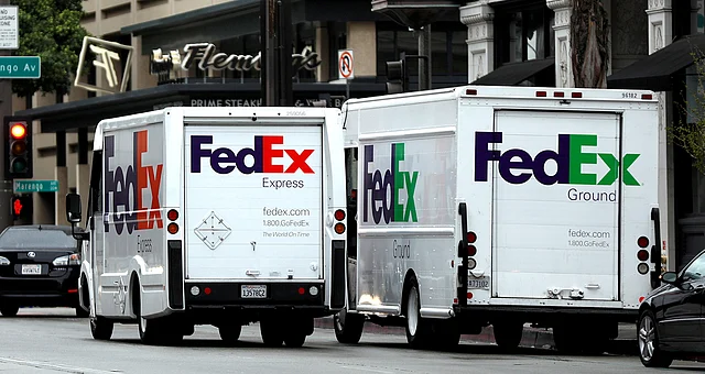FedEx delivery trucks are pictured in Pasadena, California US on 21 March 2017. Photo: Reuters