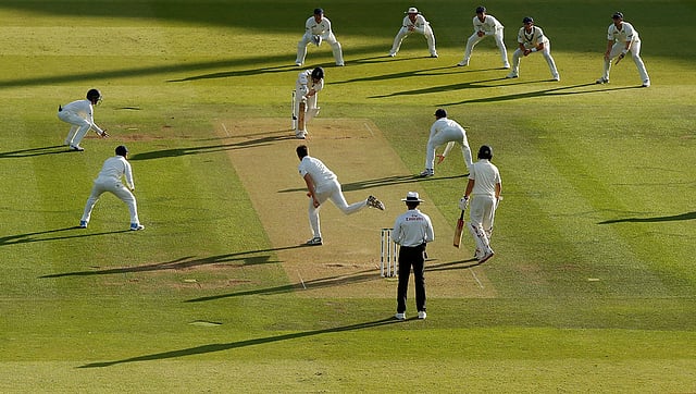 Ireland`s Tim Murtagh bowls the final ball of the day in the Test Match against England at Lord`s Cricket Ground, London, Britain on 24 July 2019. Photo: Reuters
