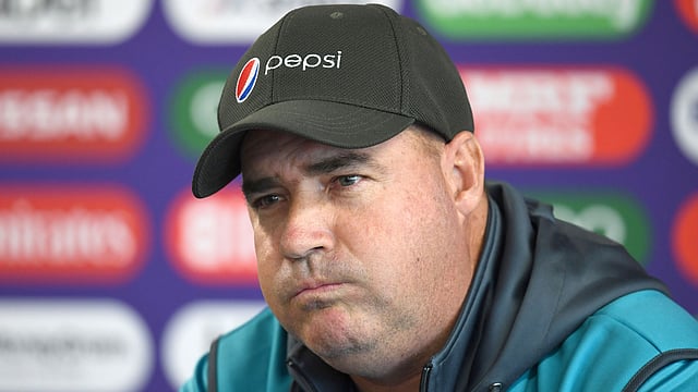 In this file photo taken on 15 June 2019 Pakistan’s cricket coach Mickey Arthur attends a press conference at Old Trafford Cricket Stadium in Manchester. Photo: AFP