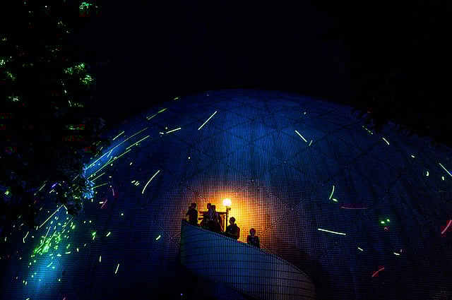 Protesters point lasers at the Space Museum during a demonstration in Hong Kong on 7 August 2019, in the latest opposition to a planned extradition law that has quickly evolved into a wider movement for democratic reforms. Photo: AFP