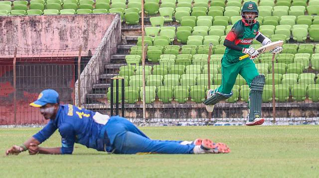 Bangladesh Emerging team’s opener Saif scored 117 runs off 130 balls with four fours and seven sixes. Photo: Prothom Alo