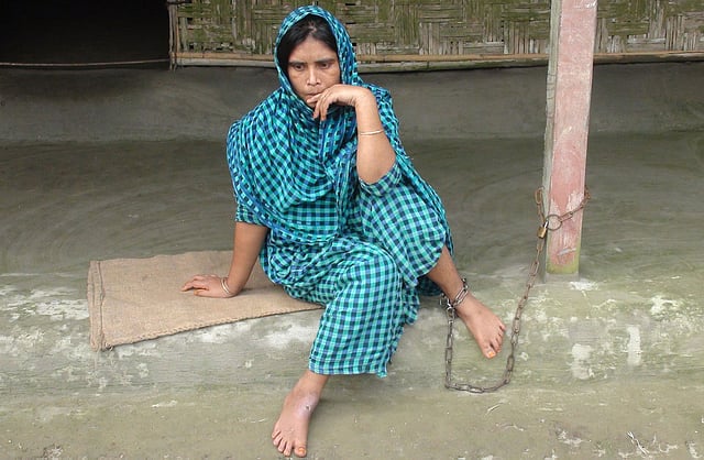 Korsina is tied to shackles at her home in Horeyapara village of Satmera union, Panchagarh sadar upazila. Photo: UNB