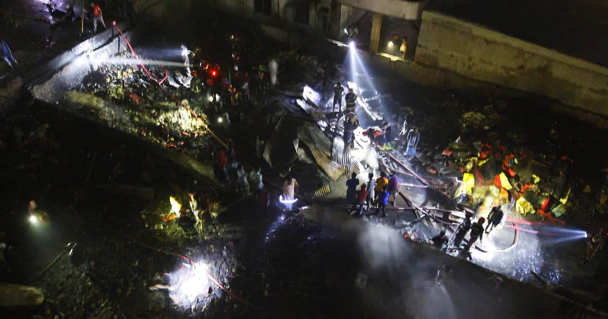 A foam factory catches fire in the capital’s North Badda area on Friday evening. Photo: UNB