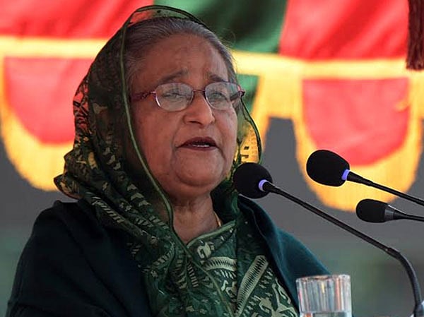 Prime minister Sheikh Hasina speaking during the President`s Parade 2019 of the 77 BMA Long Course at the Bangladesh Military Academy in Chattogram on Sunday. Photo: UNB
