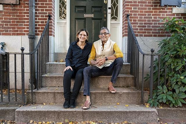 This photo obtained 14 October, 2019 courtesy of the Massachusetts Institute of Technology(MIT) shows Abhijit Banerjee and Esther Duflo winners of the 2019 Nobel Prize for Economics at their home in Boston, Massachusetts on 14 October, 2019. Photo: AFP