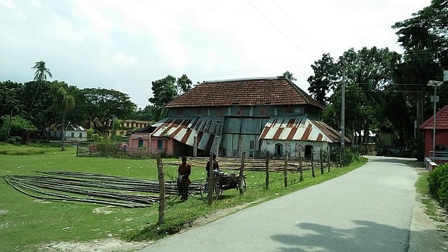 Bamboos stored in front of a structure of Teota zamindar bari