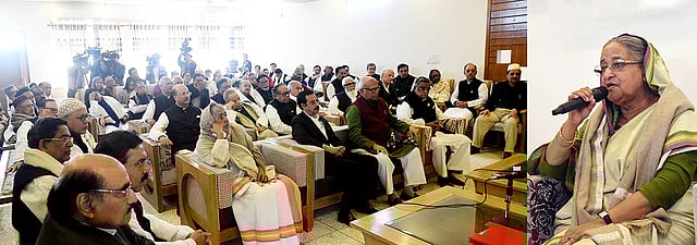 Prime minister Sheikh Hasina addresses the AL Central Working Committee and Advisory Council members in Tungipara, Gopalganj on 24 January 2020. Photo: PID