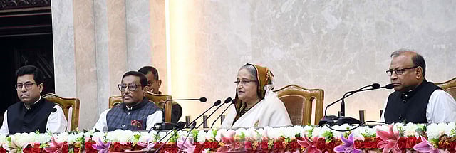 Prime minister Sheikh Hasina addresses the programme organised for the sworn in of two mayors and 172 councillors from the general wards and reserved women’s seats of two Dhaka city corporations at the Prime Minister’s Office, Dhaka on 27 February 2020. Photo: PID