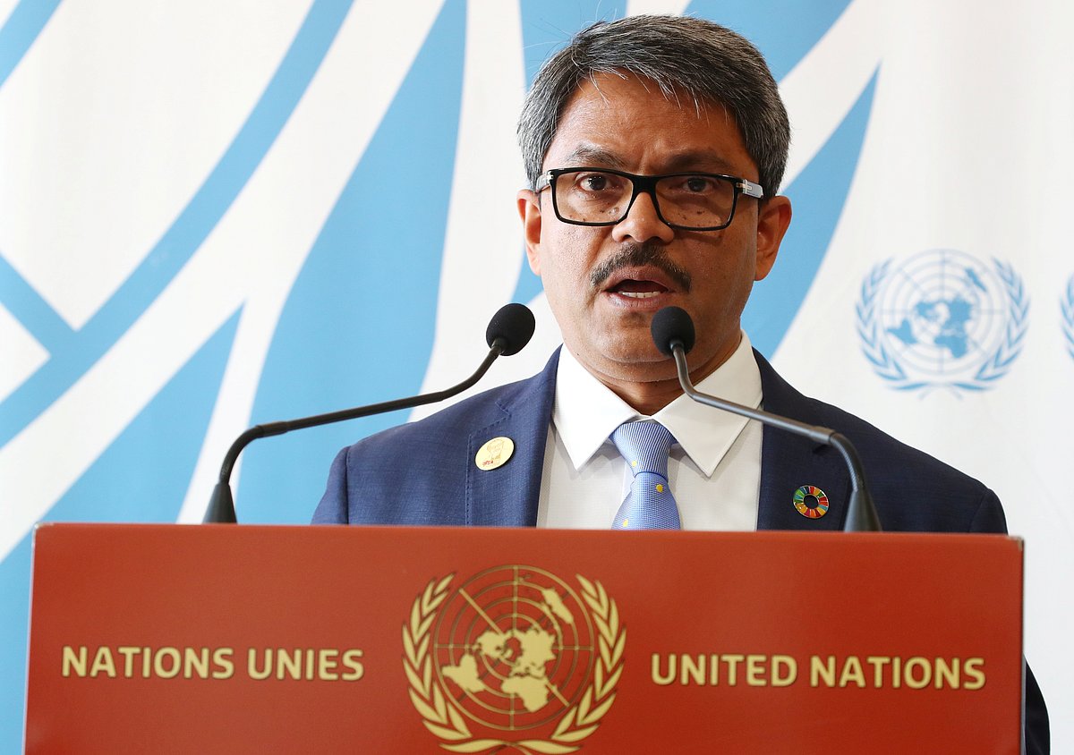 State minister for foreign affairs Shahriar Alam at a news conference in Geneva. Reuters