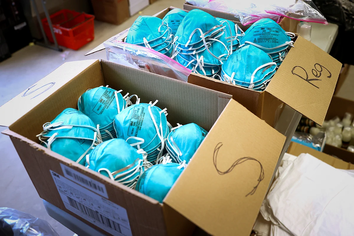Boxes of N95 protective masks for use by medical field personnel are seen at a New York State emergency operations incident command center during the coronavirus outbreak in New Rochelle, New York, US, 17 March 2020.