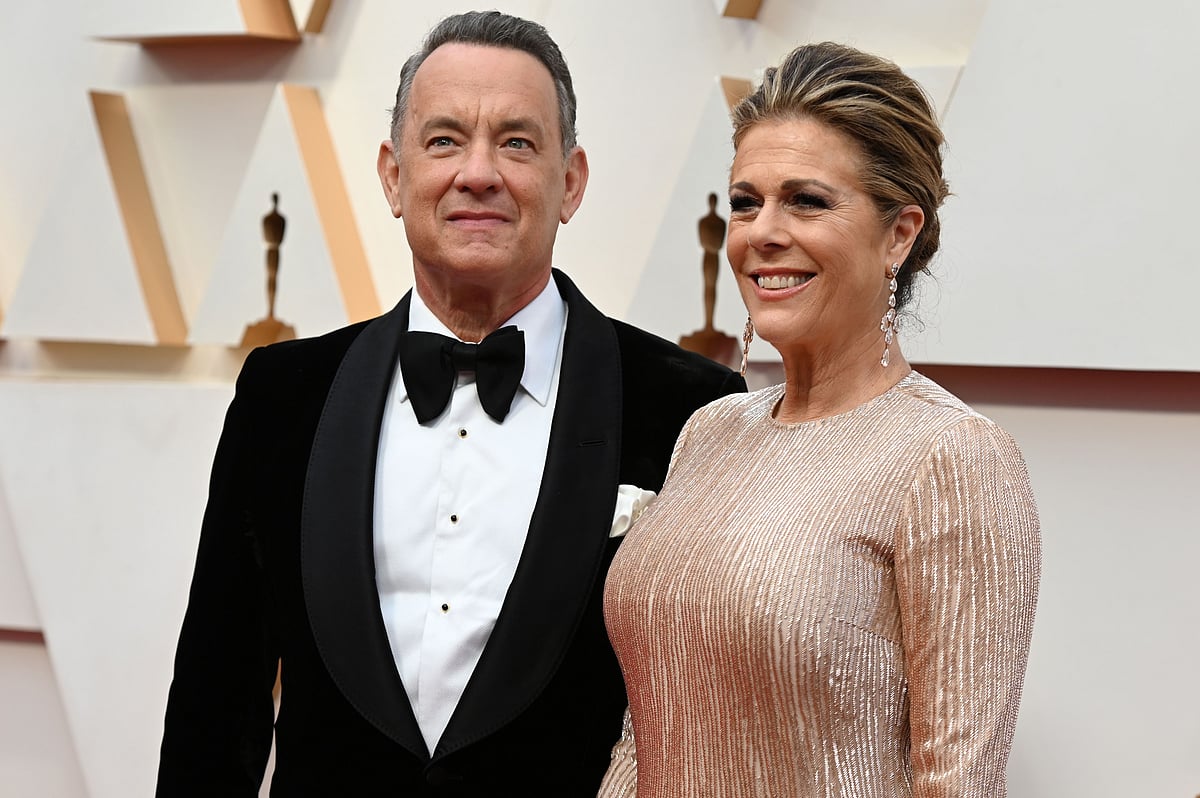 In this file photo taken on 9 February, 2020 US actor Tom Hanks and wife Rita Wilson arrive for the 92nd Oscars at the Dolby Theatre in Hollywood, California.