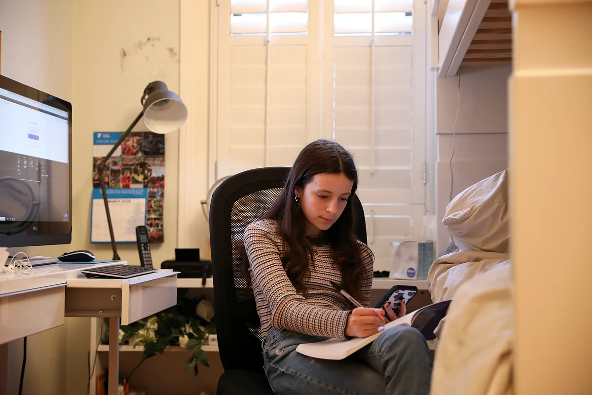 Jane Hassebroek, 13, waits for the first day of digital classes to begin after New York State Gov.signed an executive order closing public schools statewide due to coronavirus in Brooklyn, US, 23 March 2020. Reuters