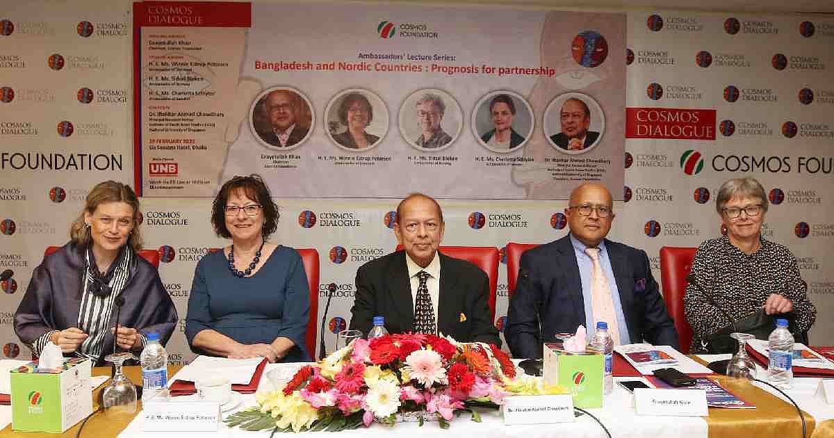 Nordic ambassadors at a symposium titled 'Bangladesh and Nordic Countries: Prognosis for Partnership’ at Six Seasons Hotel, Dhaka on 29 February. Photo: UNB