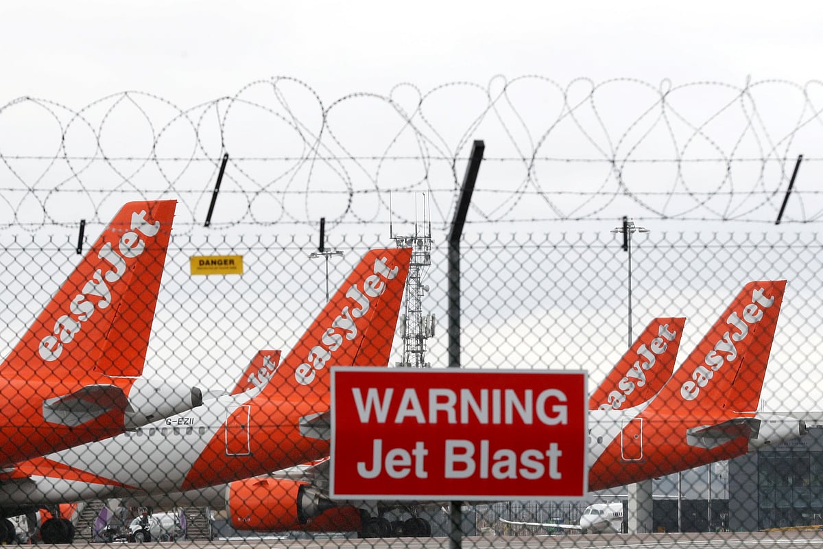 Easyjet planes are seen parked at Luton airport after Easyjet announced it has grounded its entire fleet, as the spread of the coronavirus disease (COVID-19) continues, Luton, Britain.