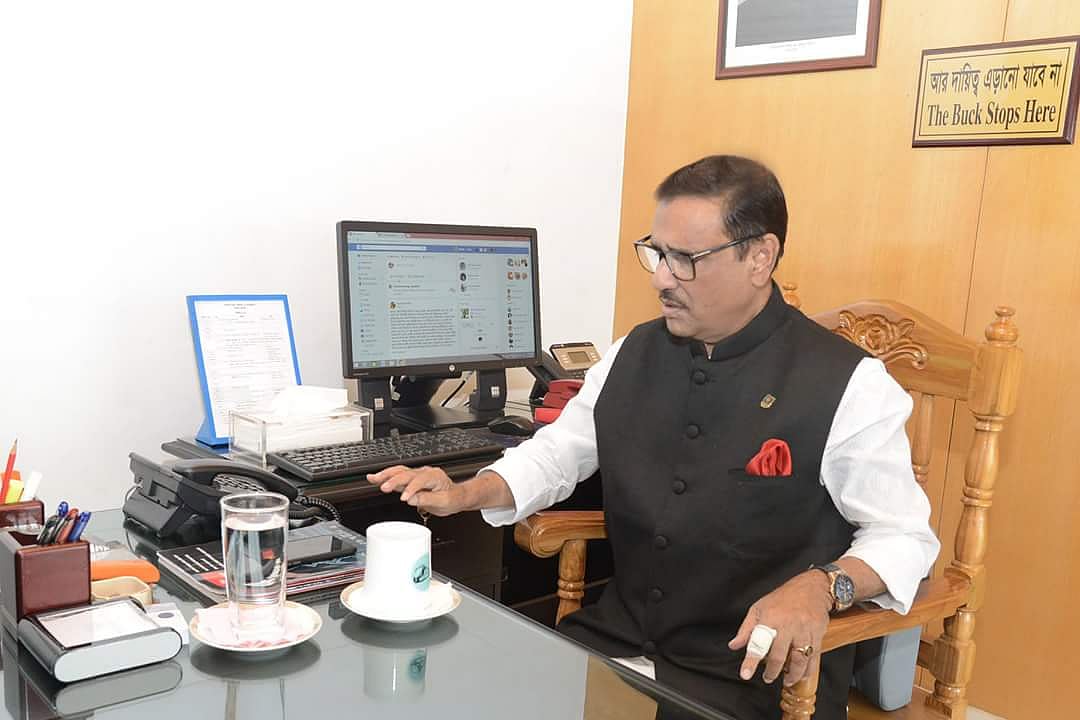 Awami League general secretary and road transport and bridges minister Obaidul Quader works at his office