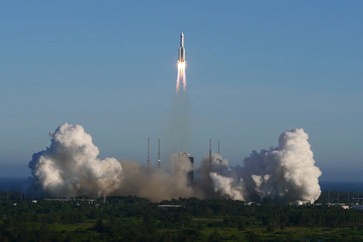 The Long March 5B carrier rocket takes off from Wenchang Space Launch Center in Wenchang, Hainan Province, China, 5 May 2020.