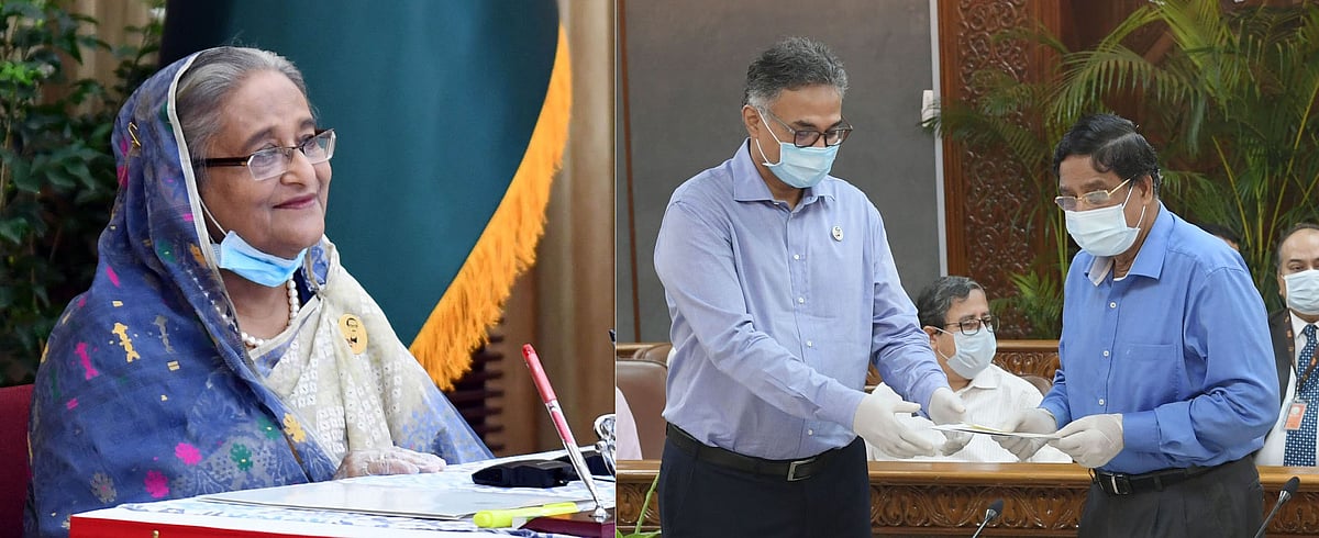 Prime minister Sheikh Hasina receives contributions from 57 organisations and individuals for the Prime Minister’s Relief and Welfare Fund through a video conference from her official Ganabhaban residence, Dhaka on 10 May 2020