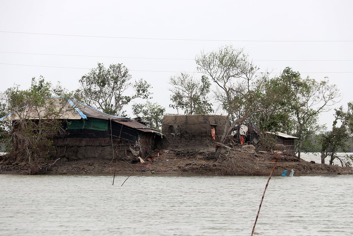 Houses innundated as embankments damaged due to storm surge in extremely severe cyclone Amphan in Satkhira