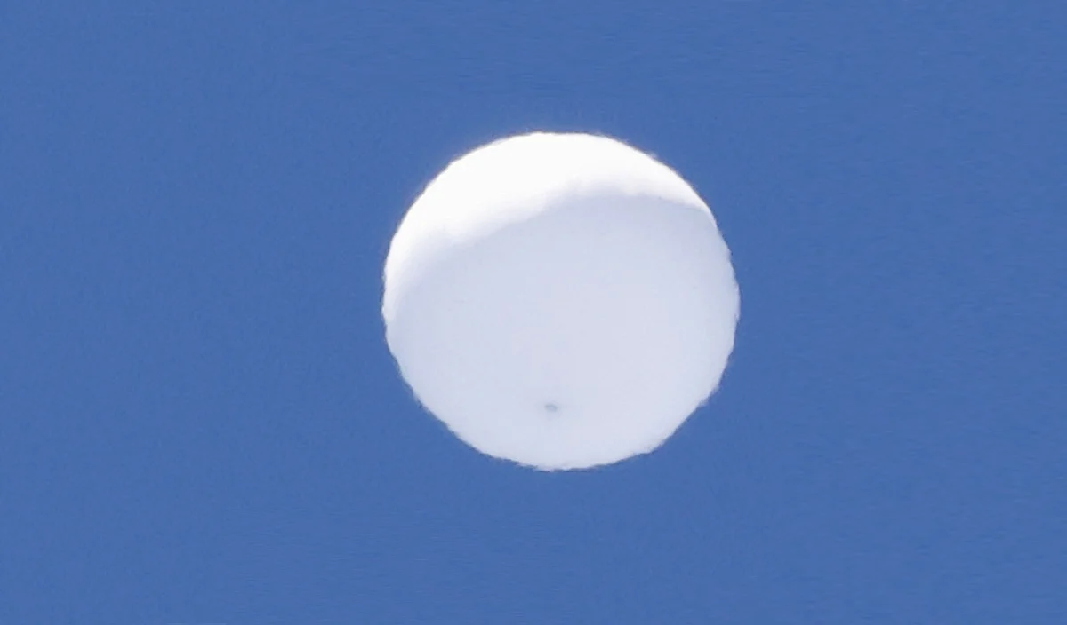 A balloon-like white object in the sky is pictured in Sendai, Japan.