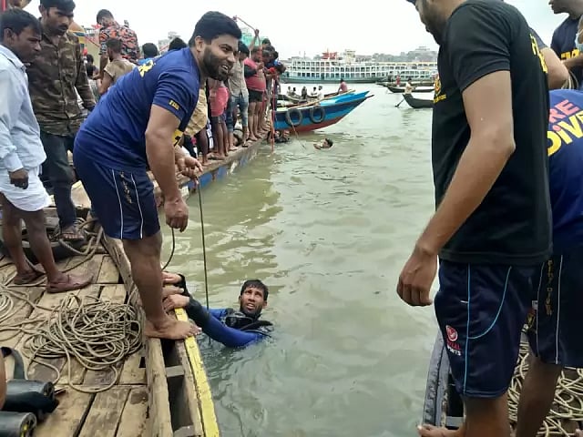 Rescue mission underway at river Buriganga on 29 June 2020.