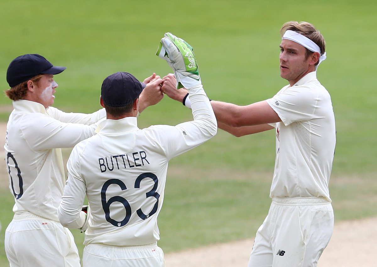 England's Stuart Broad celebrates the wicket of West Indies' Jason Holder