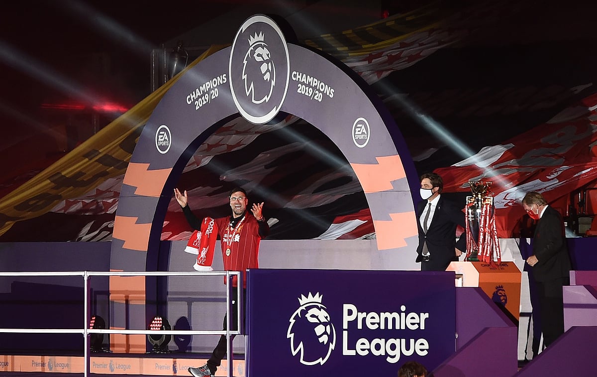 iverpool manager Juergen Klopp celebrates after winning the Premier League