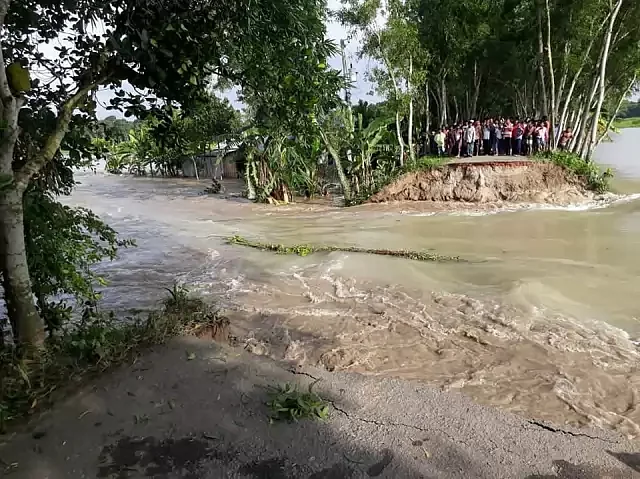 This embankment in Aliabad union of Faridpur's Sadar upazila is destroyed by flood water on 19 July 2020.