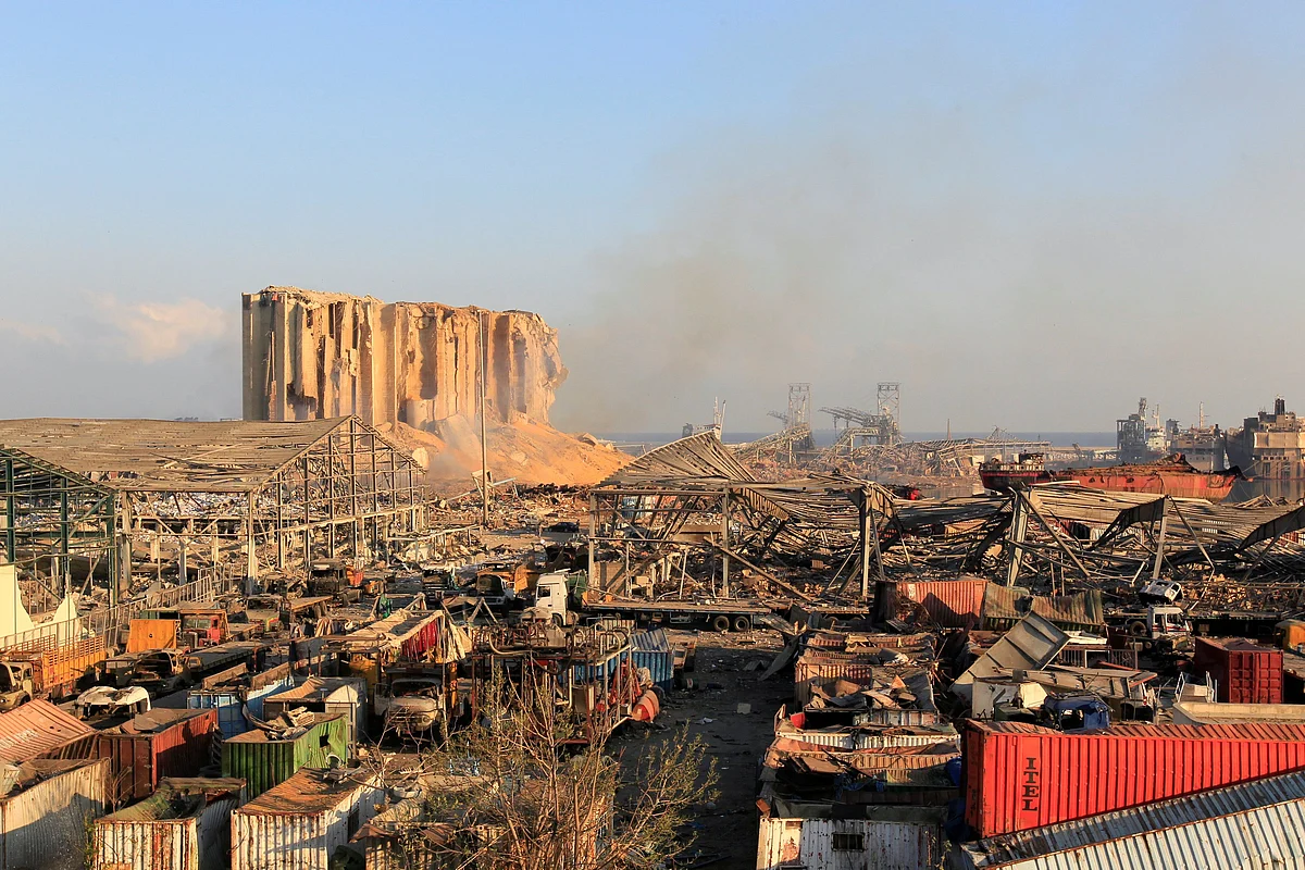 A view shows damages at the site of Tuesday's blast in Beirut's port area, Lebanon