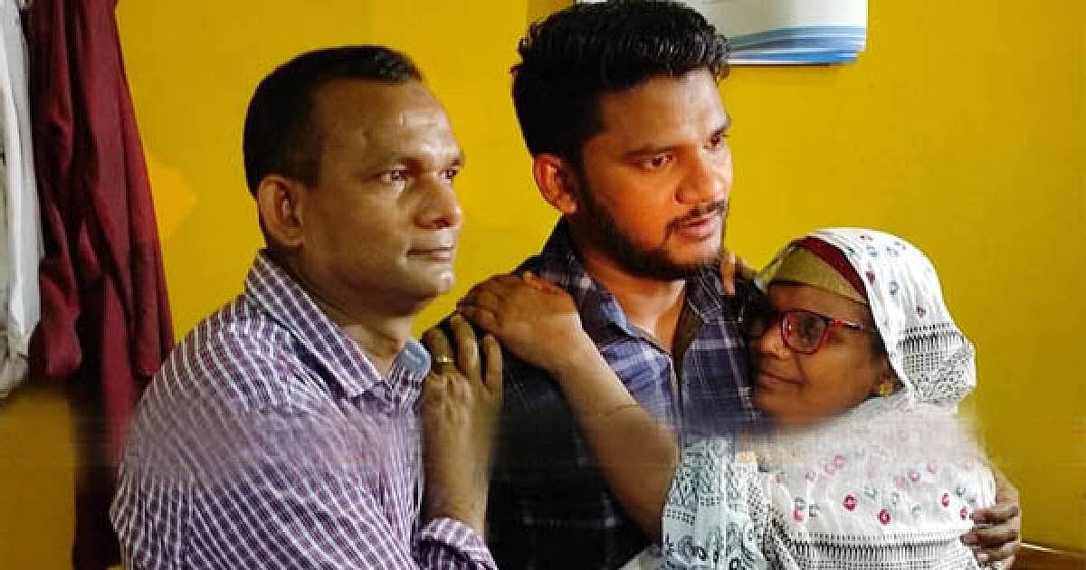 Rayhan Kabir with his parents at their Narayanganj home