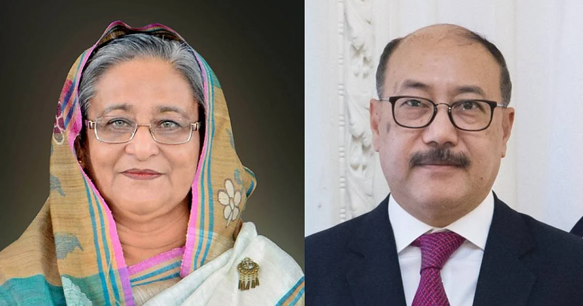 Prime minister Sheikh Hasina, left, and Indian foreign secretary Harsh Vardhan Shringla