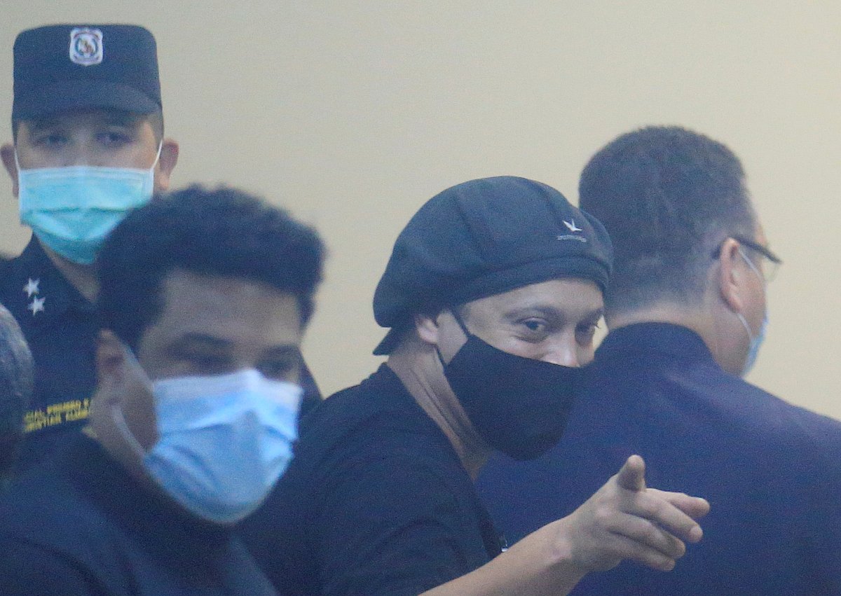 Ronaldinho is seen after the hearing at the Supreme Court of Justice, where a Paraguayan judge grants his freedom after months of detention in Asuncion, Paraguay, 24 August 2020