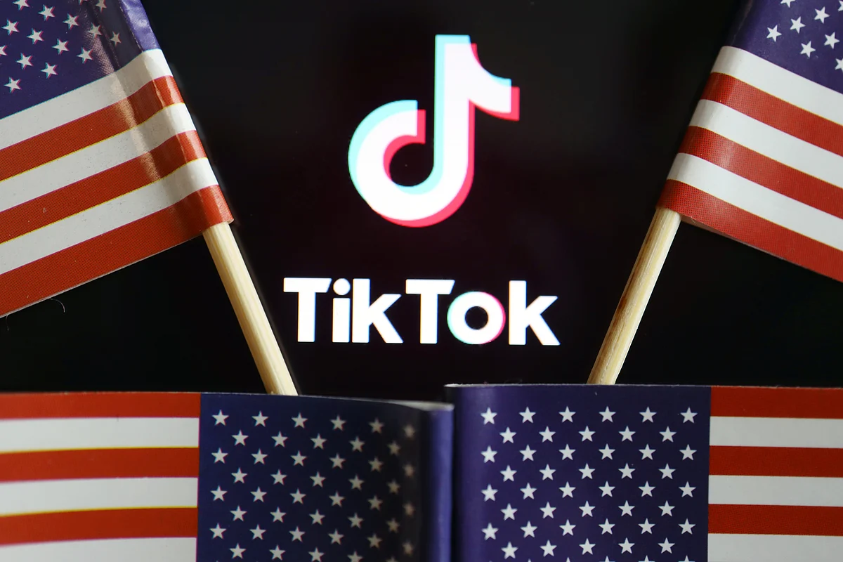 Illustration picture of Tiktok with US flags