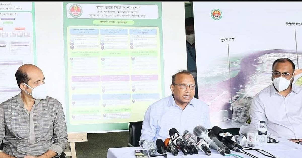 Local government, rural development and cooperatives minister Md Tazul Islam talks to media after visiting the Aminbazar dumping station and Gabtoli mechanical workshop in Dhaka on 22 August 2020