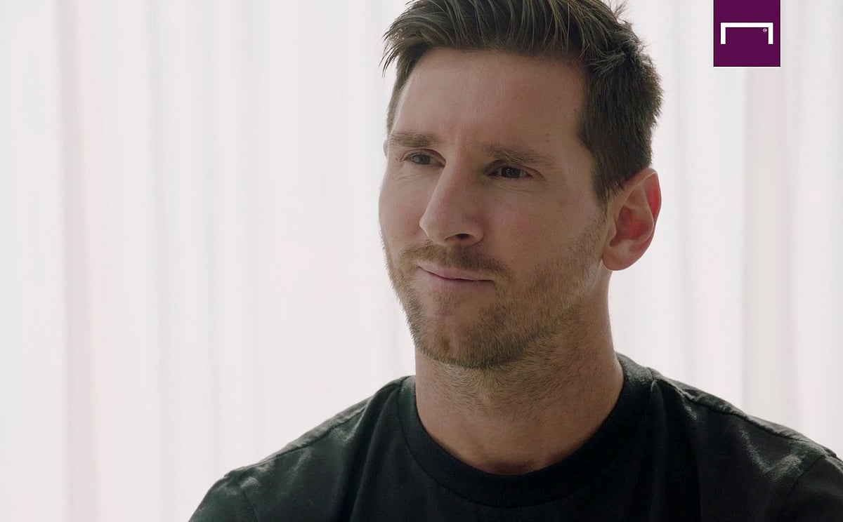 A screenshot shows an interview with Lionel Messi at his home in Barcelona, Spain on 4 September 2020