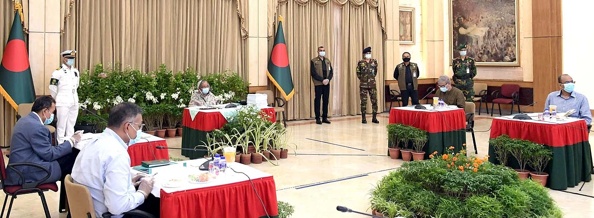 ECNEC chairperson and prime minister Sheikh Hasina chairs the ECNEC meeting virtually from her official Gonobhaban residence, Dhaka