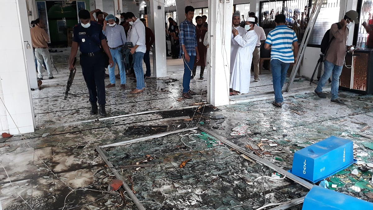 Debris inside the Baitus Salat Jam-e-Masjid in Paschim Talla area in Narayanganj on 5 September 2020