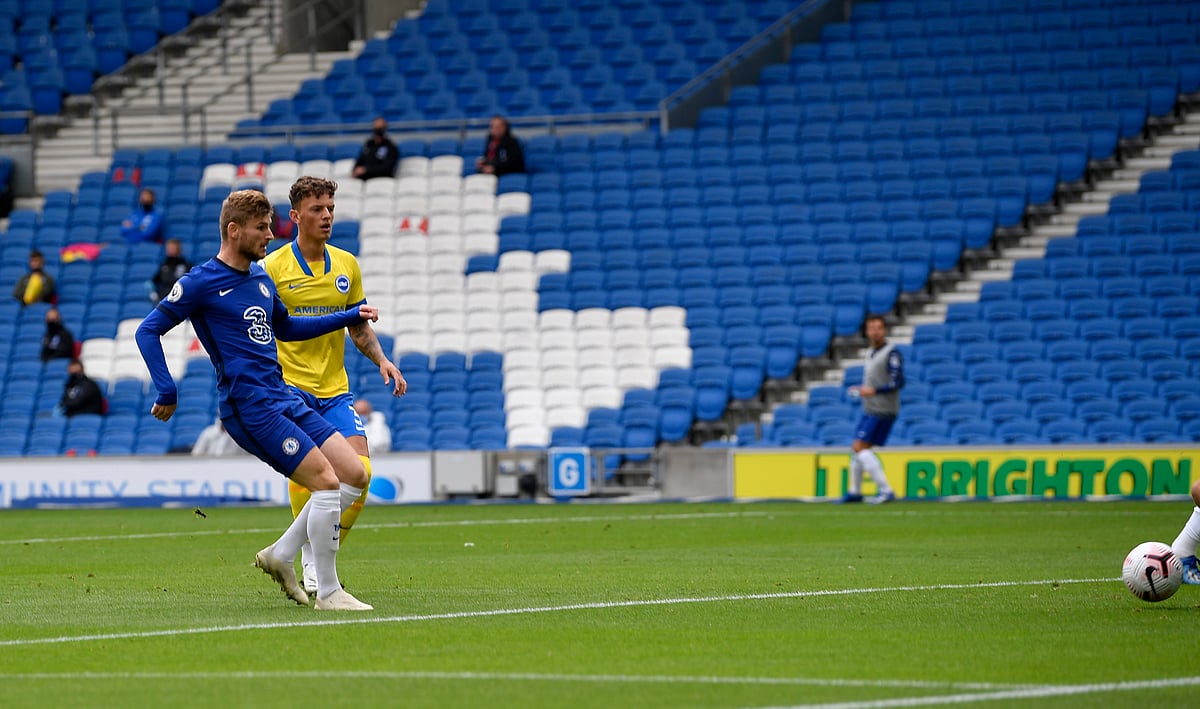 Chelsea's Timo Werner scores against Brighton & Hove Albion in pre-season friendly. Chelsea have been active in the market as owner Roman Abramovich backs manager Frank Lampard