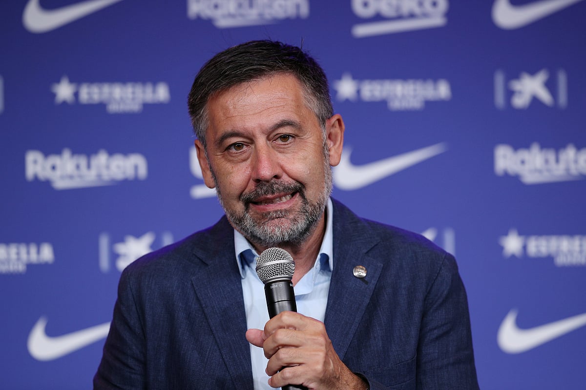 Barcelona president Josep Maria Bartomeu during the unveiling of new signing Pedri at Auditorium 1899, Barcelona, Spain on 20 August 2020