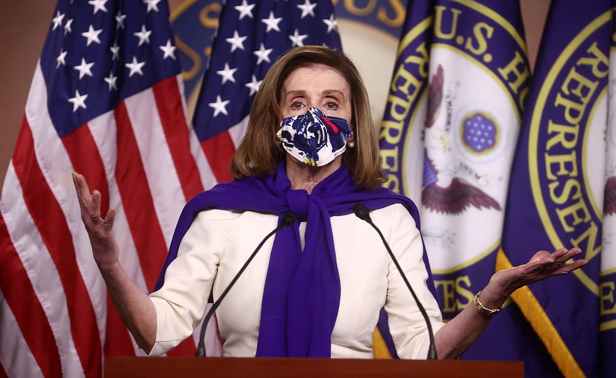 US Speaker of the House of Representatives Nancy Pelosi (D-CA) speaks to reporters during a news conference with members of the House Democratic leadership after she was reelected House Speaker at the US Capitol in Washington, US, 18 November, 2020
