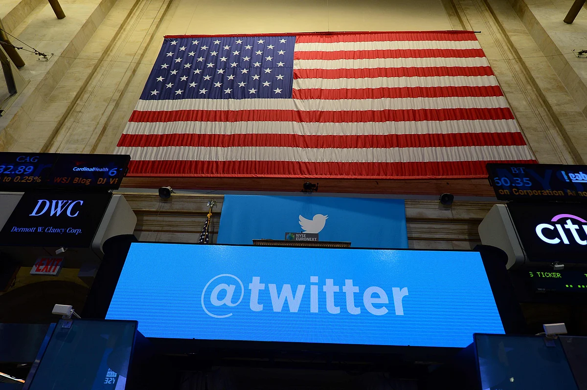 In this file photo taken on 7 November 2013 The logo of Twitter is viewed at the New York Stock Exchange (NYSE) in New York