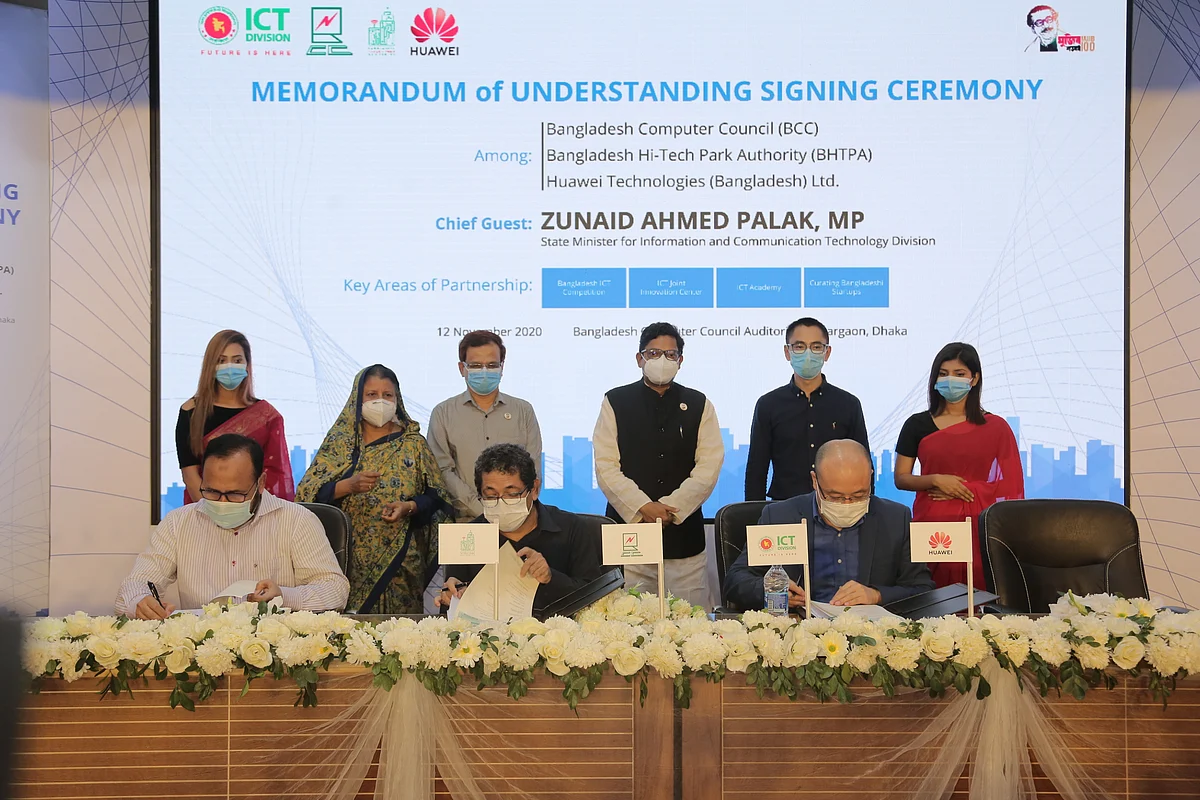 Huawei, Bangladesh Computer Council (BCC) and Bangladesh Hi-Tech Park Authority (BHTPA) sign a Memorandum of Understanding (MoU) was signed on Thursday