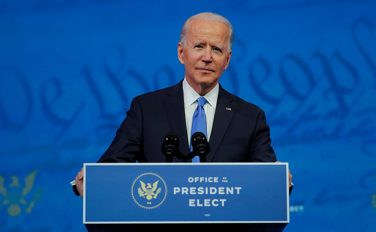US president-elect Joe Biden delivers a televised address to the nation in Wilmington on 14 December
