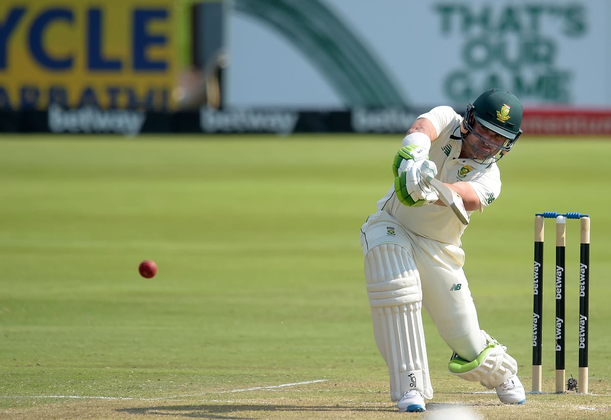 South Africa's Dean Elgar plays a shot during the second day of the first Test cricket match between South Africa and Sri Lanka at SuperSport Park in Centurion on 27 December, 2020