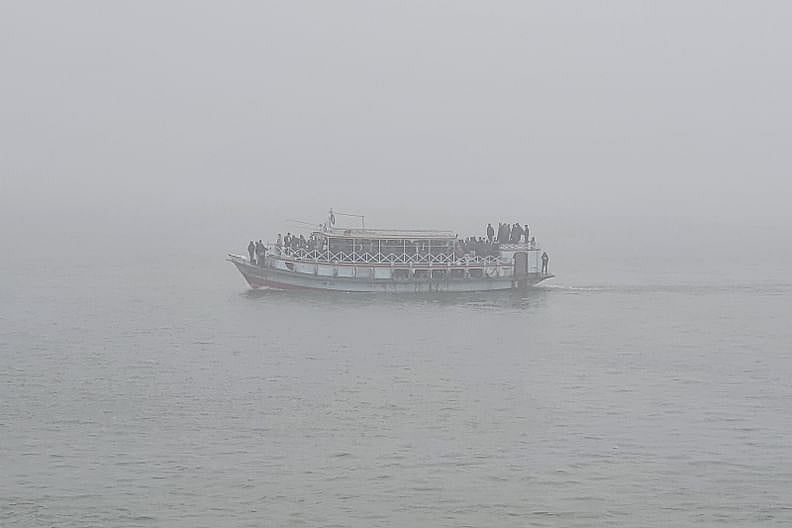 Ferry service was suspended at the Daulatdia-Paturia route for seven hours due to dense fog on Sunday. This picture is taken at 10:30am on Sunday from the Daulatdia ferry ghat