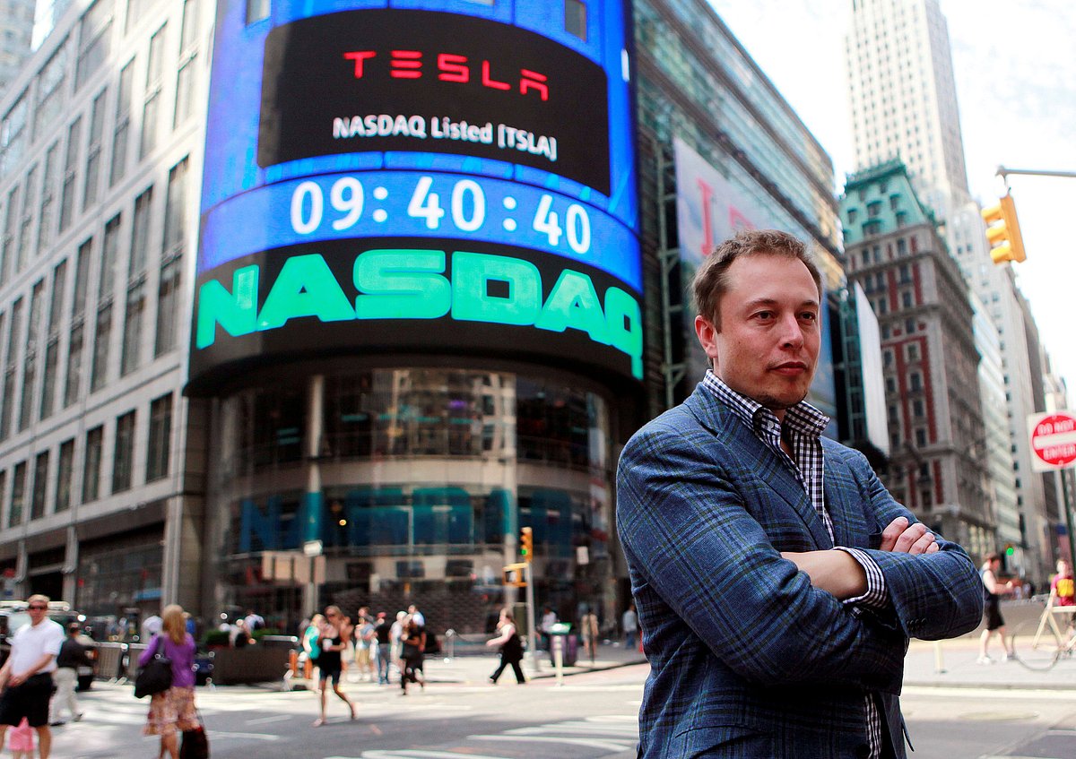 CEO of Tesla Motors Elon Musk poses during a television interview after his company's initial public offering at the NASDAQ market in New York, on 29 June 2010