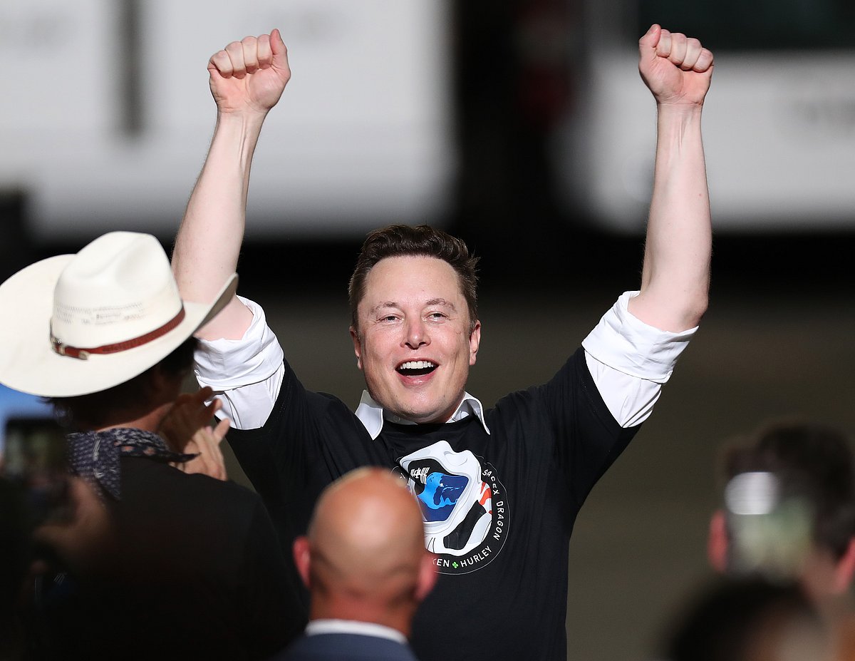 In this file photo taken on 30 May 2020, Spacex founder Elon Musk celebrates after the successful launch of the SpaceX Falcon 9 rocket with the manned Crew Dragon spacecraft at the Kennedy Space Center in Cape Canaveral, Florida. Musk, the outspoken and envelope-pushing chief executive of Tesla, overtook Amazon boss Jeff Bezos to become the world's wealthiest person, US media reported on 7 January 2021.