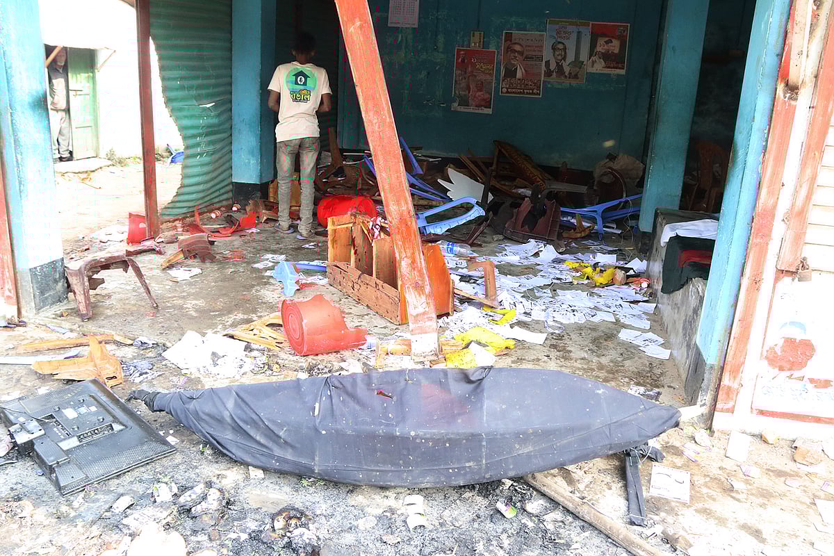 Vandalised office of Awami League-nominated candidate in Arani municipal elections in Bagha upazila, Rajshahi on 14 January 2021